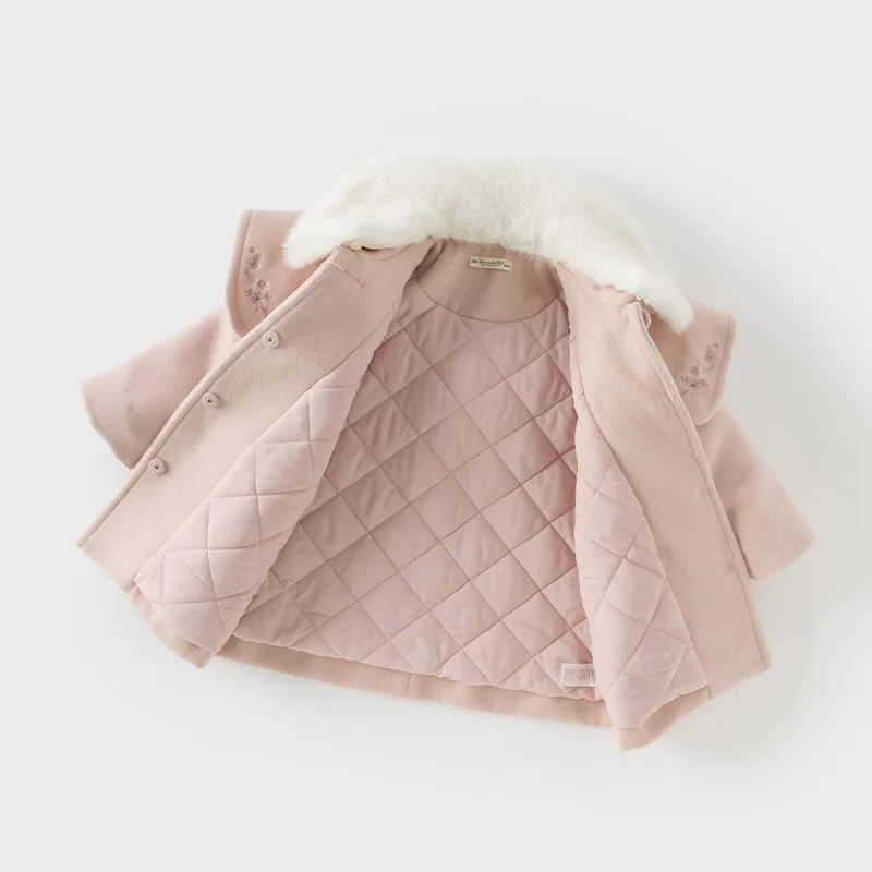 Dave Bella Children Girls Baby Cute Tops Outerwear 2024 New Autumn Winter Casual Sweet Gentle Overcoat Outdoor Warm DB4242652