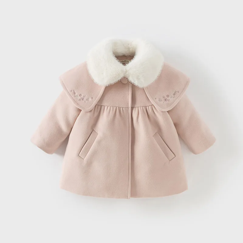 Dave Bella Children Girls Baby Cute Tops Outerwear 2024 New Autumn Winter Casual Sweet Gentle Overcoat Outdoor Warm DB4242652