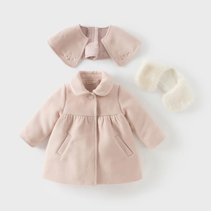 Dave Bella Children Girls Baby Cute Tops Outerwear 2024 New Autumn Winter Casual Sweet Gentle Overcoat Outdoor Warm DB4242652