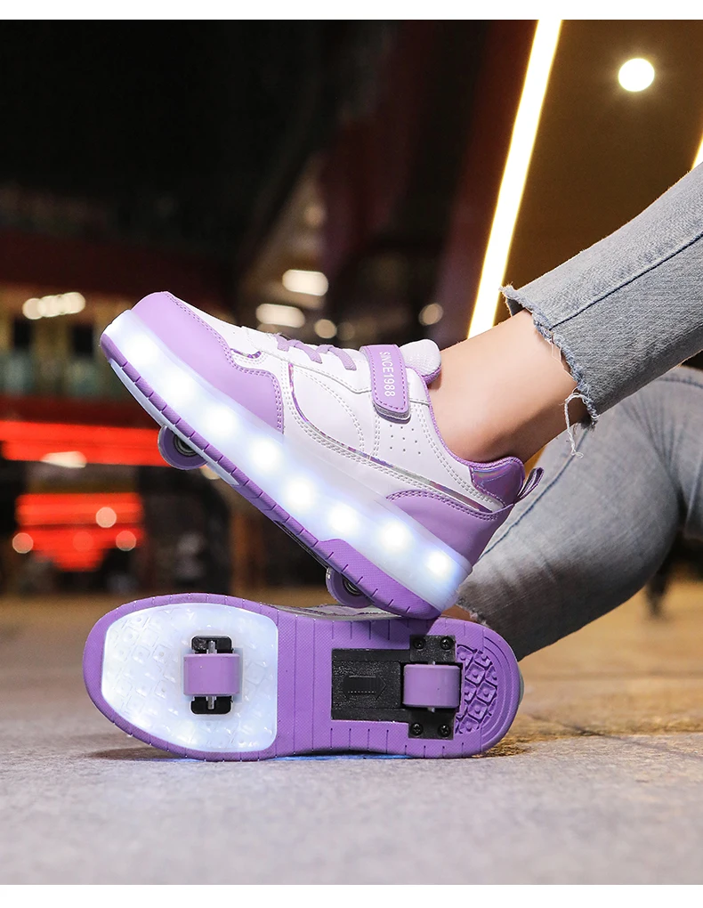 Pink Fashion Girls Boys LED Light Roller Skate Shoes for Children Kids Sneakers with Wheels Two Wheels Sneakers for Boys Kids