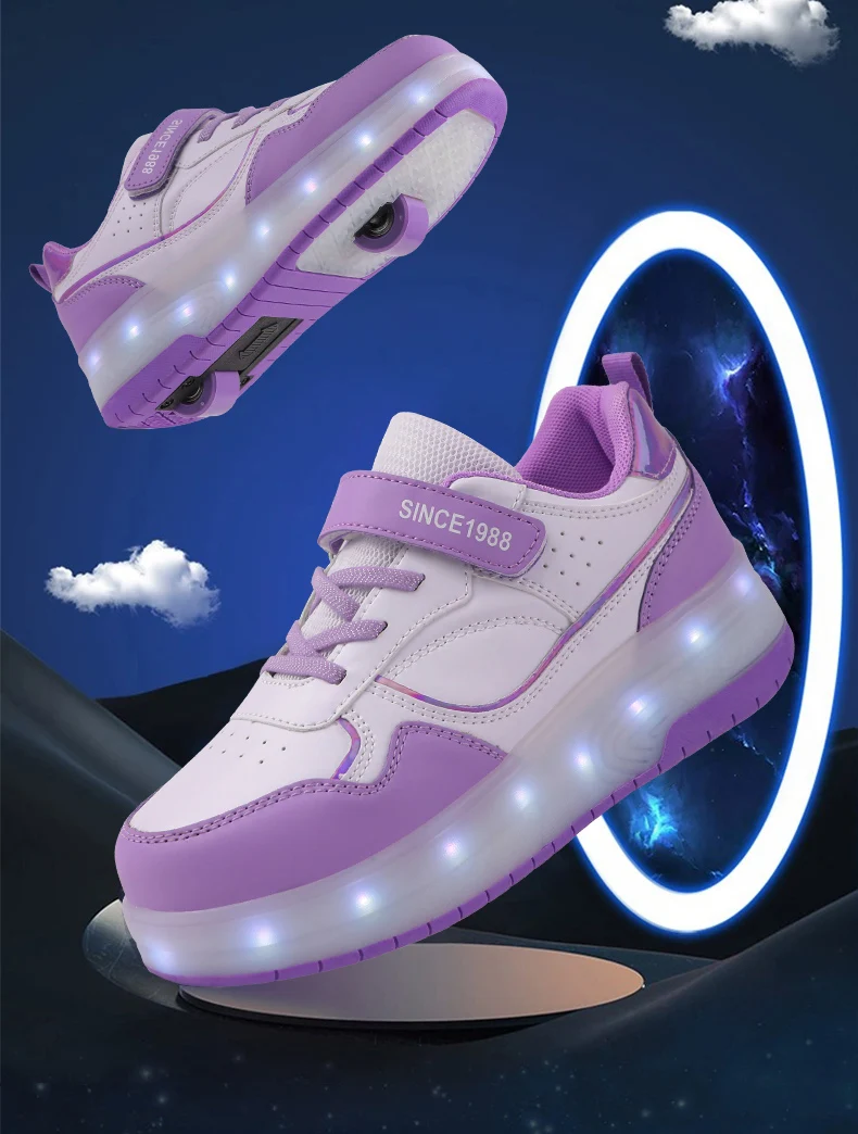 Pink Fashion Girls Boys LED Light Roller Skate Shoes for Children Kids Sneakers with Wheels Two Wheels Sneakers for Boys Kids