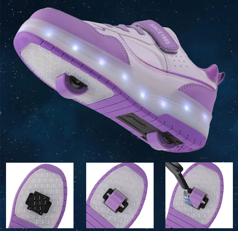 Pink Fashion Girls Boys LED Light Roller Skate Shoes for Children Kids Sneakers with Wheels Two Wheels Sneakers for Boys Kids