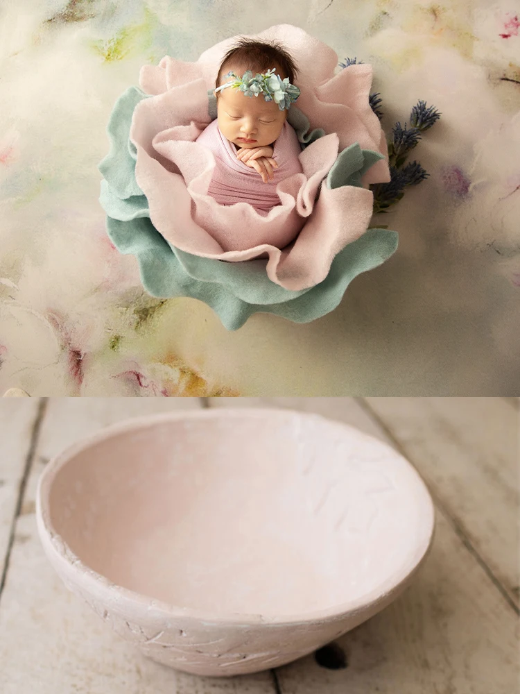 Newborn Photography Props Vintage Wooden Basin 35*35*13cm Heart Shape Box Full-moon Photo Posing Shooting Accessories Bed Basket