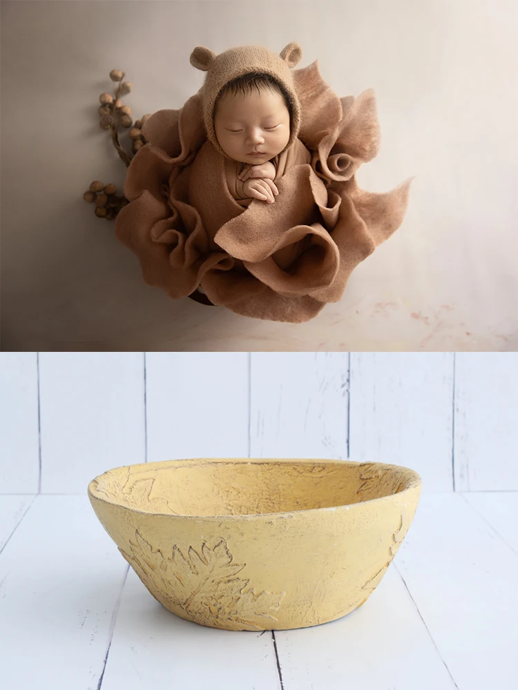 Newborn Photography Props Vintage Wooden Basin 35*35*13cm Heart Shape Box Full-moon Photo Posing Shooting Accessories Bed Basket