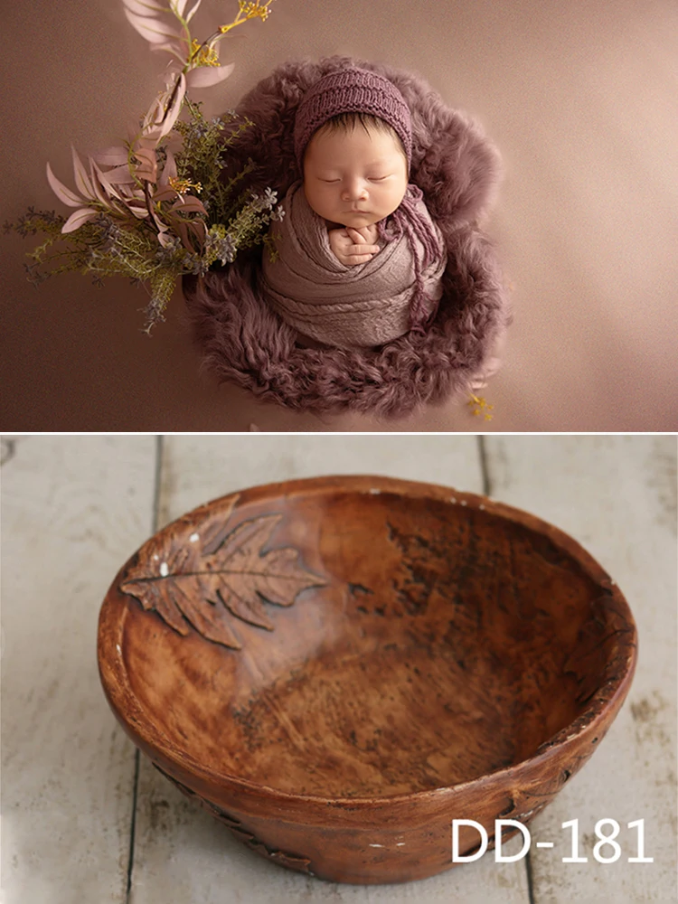 Newborn Photography Props Vintage Wooden Basin 35*35*13cm Heart Shape Box Full-moon Photo Posing Shooting Accessories Bed Basket