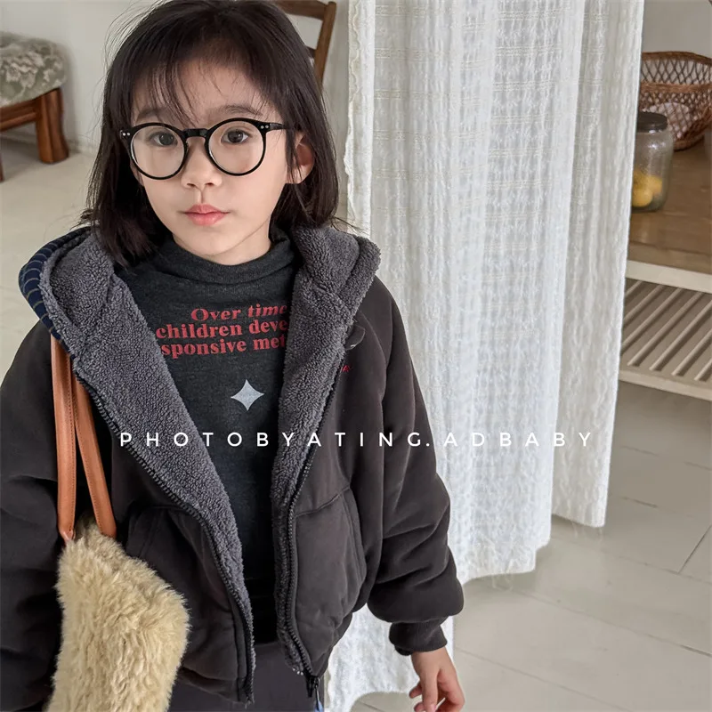 2026 Winter New Children Warm Hooded Coat Plus Velvet Thick Girls Padded Jacket Boys Cotton Fleece Coat Kids Quilted Jacket