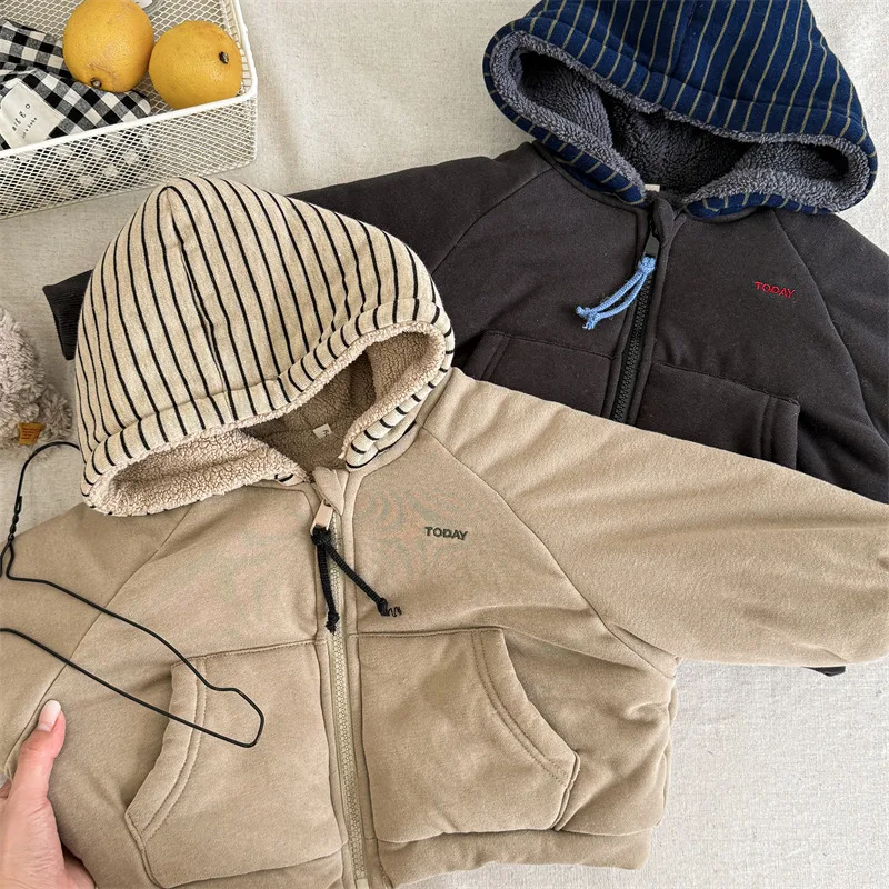 2026 Winter New Children Warm Hooded Coat Plus Velvet Thick Girls Padded Jacket Boys Cotton Fleece Coat Kids Quilted Jacket