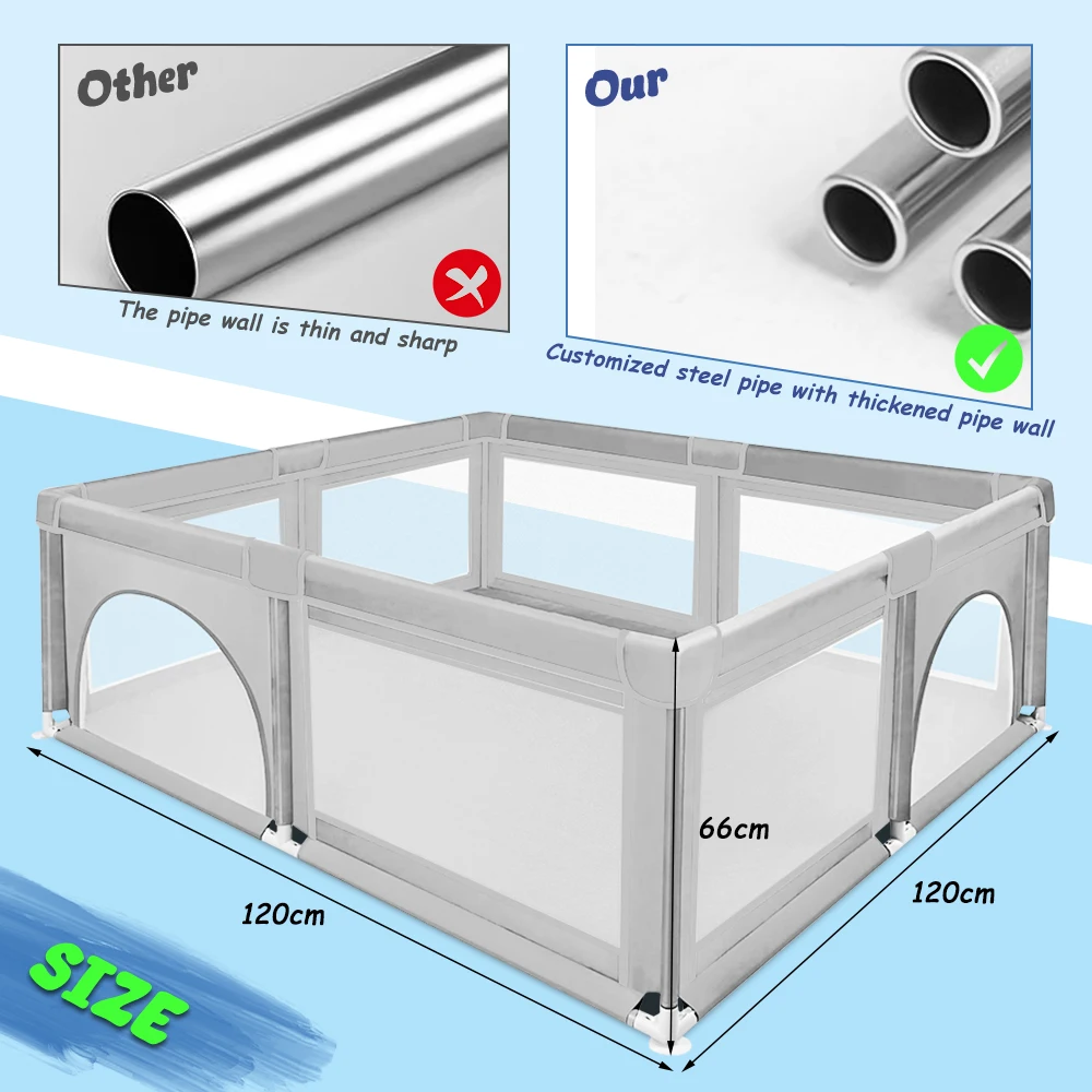 Baby Playpen 120 X 120 X 66 Cm, With 50 Sea Balls, Foam Protection, Suitable For Babies And Toddlers, Indoor And Outdoor