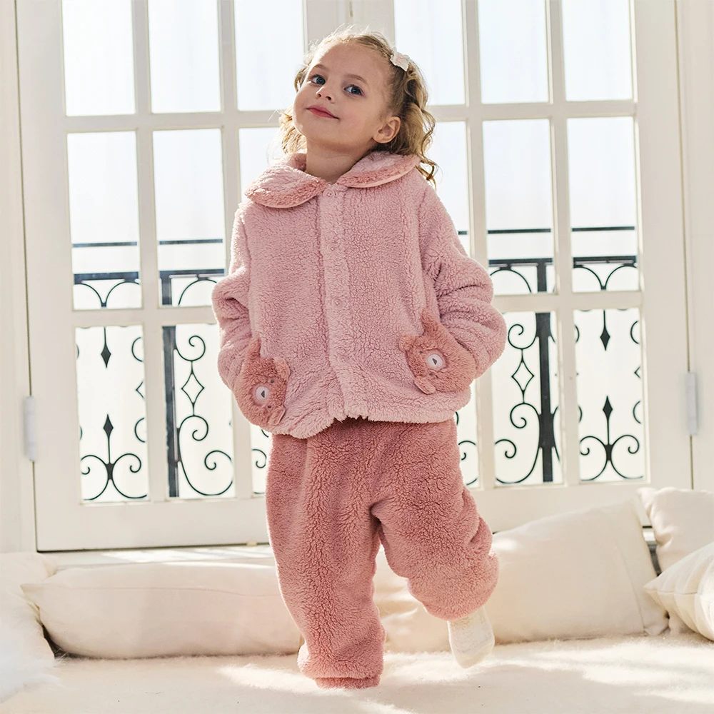 Dave Bella Children's Home Wear Set Autumn Winter Boys Girls Warm Soft Cotton Pajamas Kids' Top Pants Trendy Clothes DB4254910