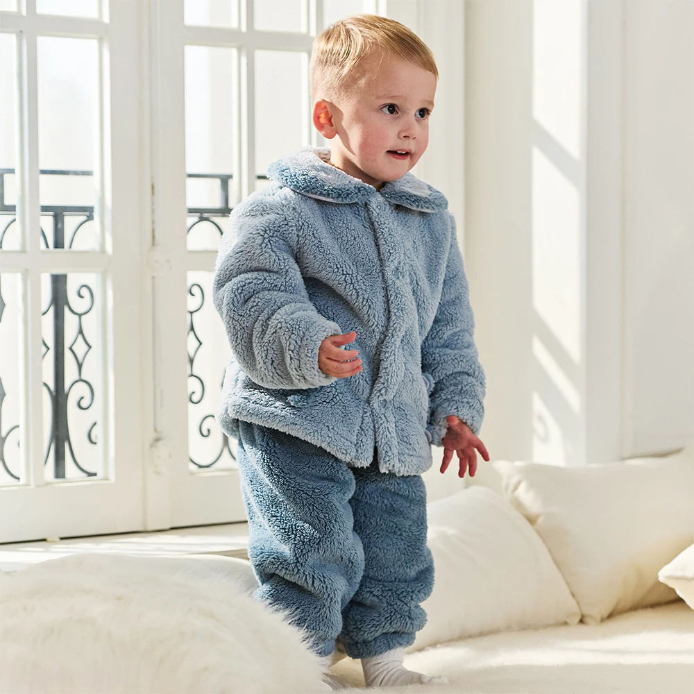 Dave Bella Children's Home Wear Set Autumn Winter Boys Girls Warm Soft Cotton Pajamas Kids' Top Pants Trendy Clothes DB4254910