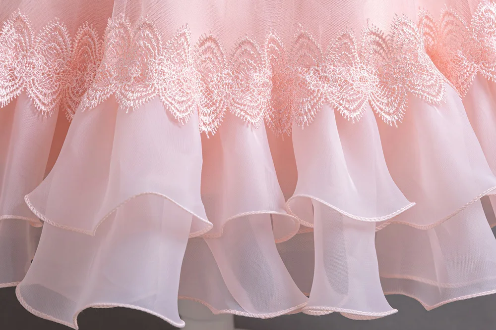 New Bubble Sleeves Bow Sticker Pearl Mesh Fluffy Dress Christmas Halloween School Party Performance Dress for 3-10 Years