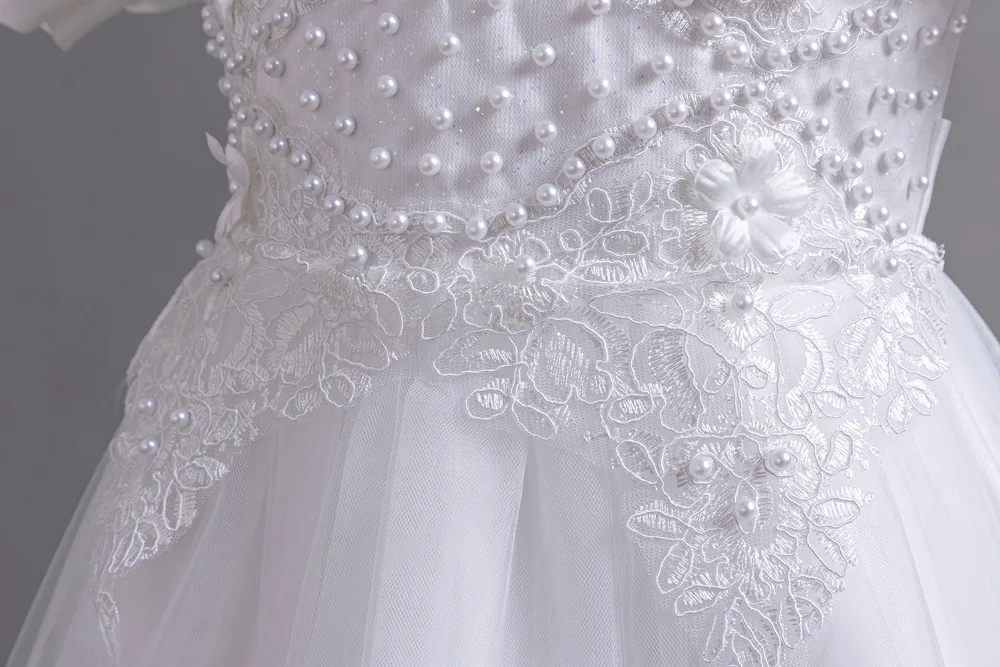 New Bubble Sleeves Bow Sticker Pearl Mesh Fluffy Dress Christmas Halloween School Party Performance Dress for 3-10 Years