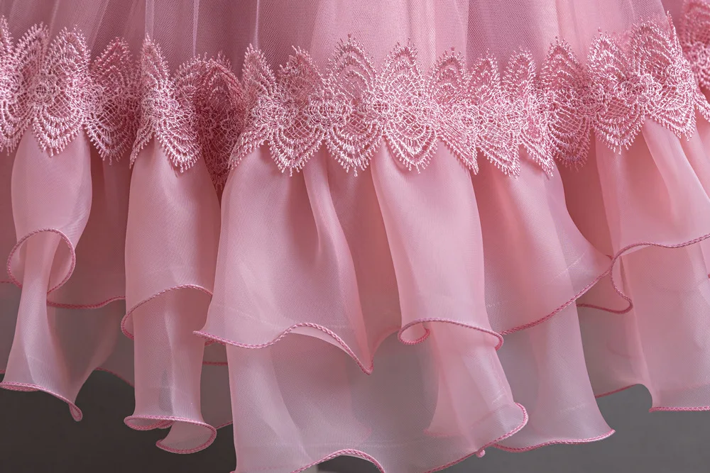 New Bubble Sleeves Bow Sticker Pearl Mesh Fluffy Dress Christmas Halloween School Party Performance Dress for 3-10 Years