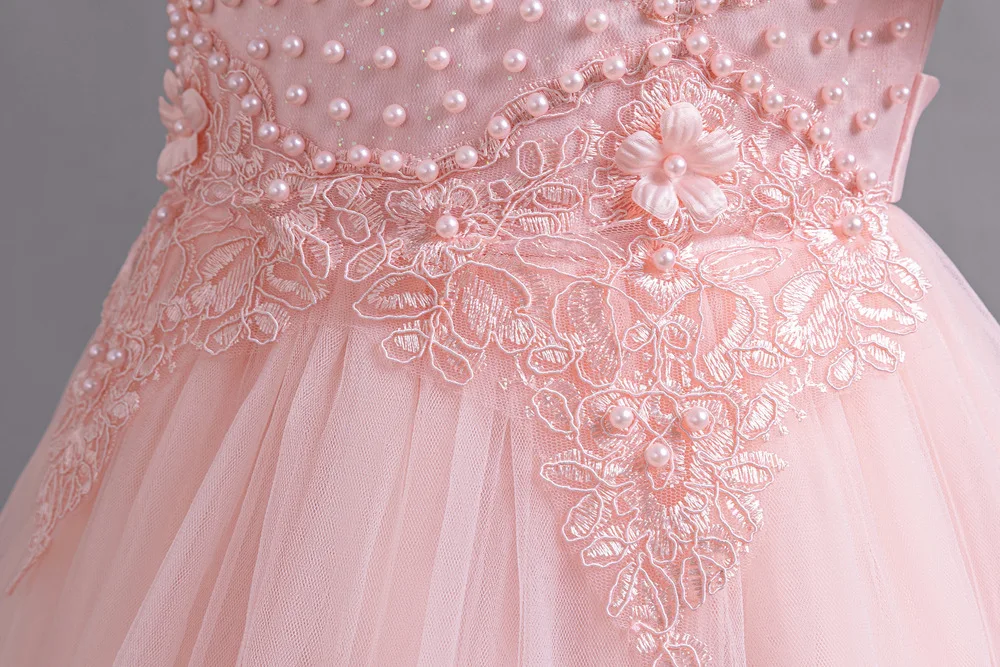 New Bubble Sleeves Bow Sticker Pearl Mesh Fluffy Dress Christmas Halloween School Party Performance Dress for 3-10 Years