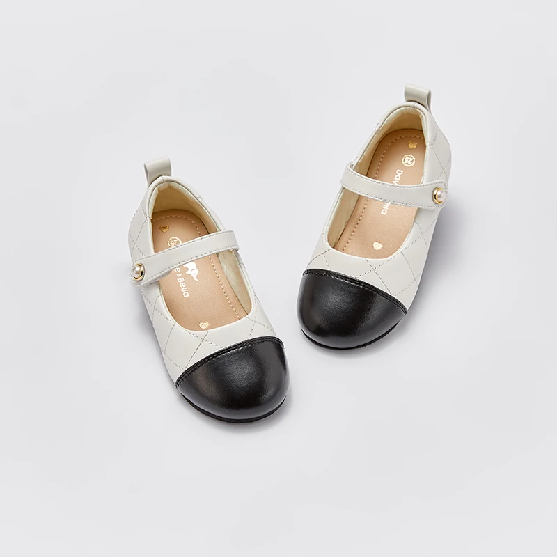 Dave Bella Beige Children Leather Shoes for Girls Kids Student Princess Shoes Rubber Bottom Leather Shoes DB1247953