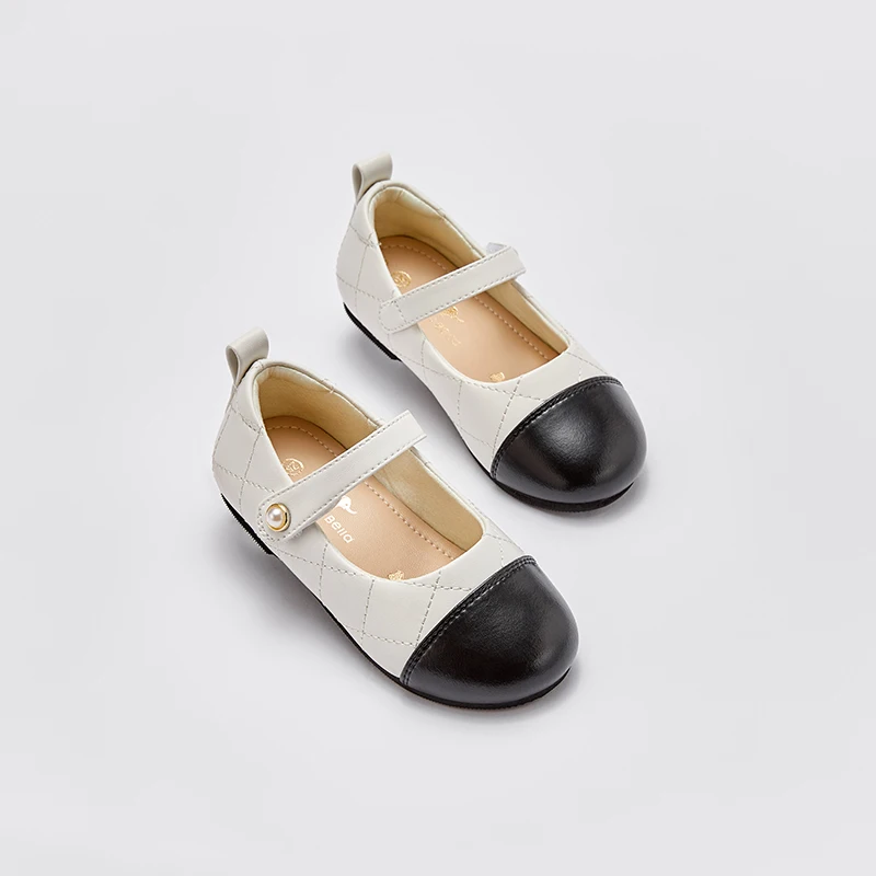 Dave Bella Beige Children Leather Shoes for Girls Kids Student Princess Shoes Rubber Bottom Leather Shoes DB1247953