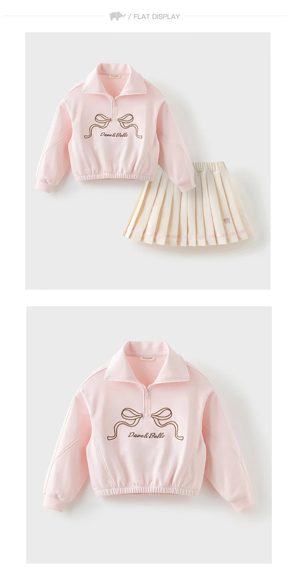 Dave Bella Children Girls' Skirt Set Autumn Baby's Bow Print Hoodie Pleated Short Skirt Two Piece Set Party Cute DK3253393