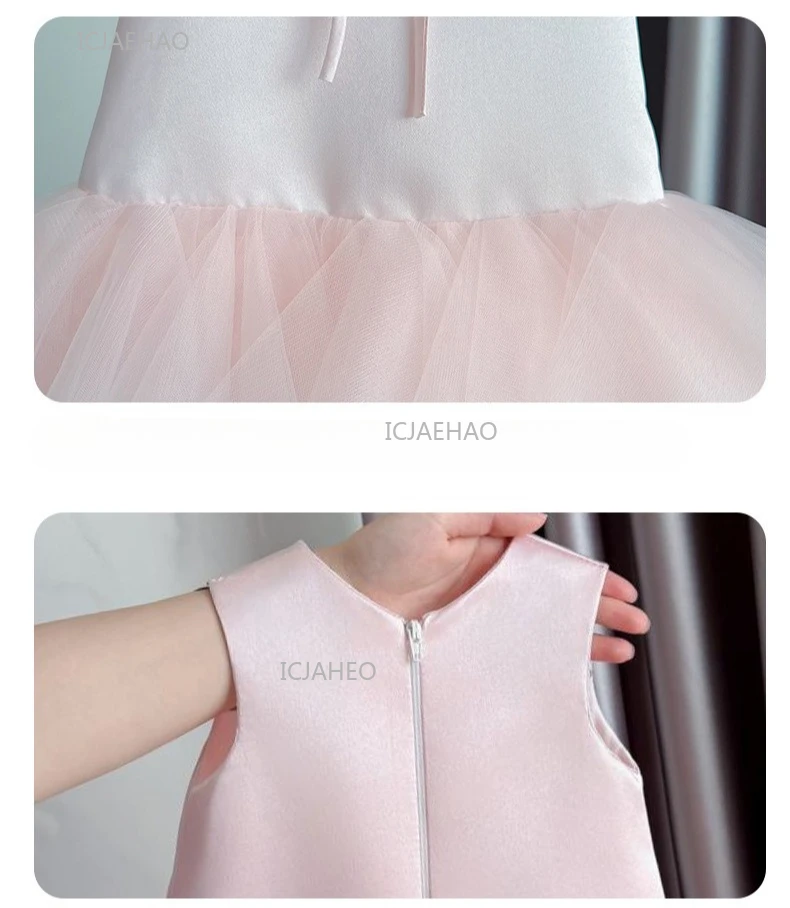 Party Dress Pink Baby Girls Vest with Mesh Skirt First Birthday Kids Celebration Pageant Princess Gown Toddler Formal Dresses