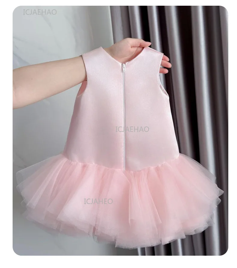 Party Dress Pink Baby Girls Vest with Mesh Skirt First Birthday Kids Celebration Pageant Princess Gown Toddler Formal Dresses