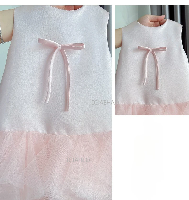 Party Dress Pink Baby Girls Vest with Mesh Skirt First Birthday Kids Celebration Pageant Princess Gown Toddler Formal Dresses