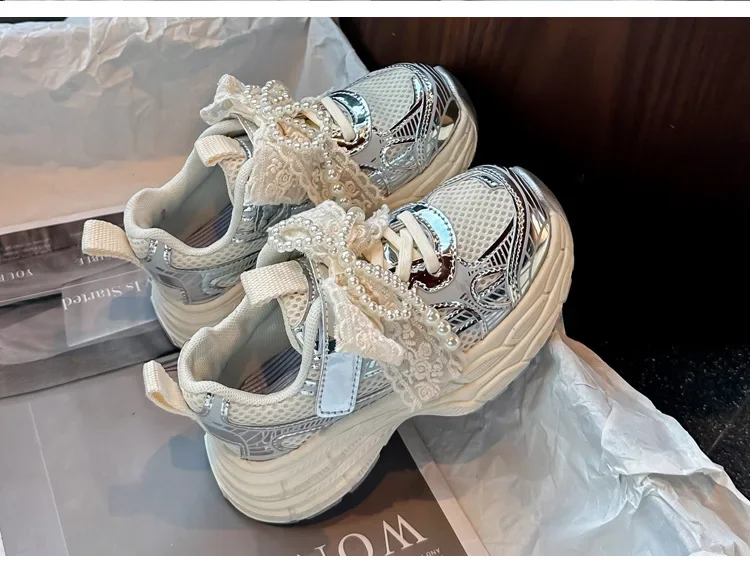 Girls Sports Shoes with Sweet Mesh Bow Kids Running Shoes Breathable 2026 New Fashion Children Sneakers Princess Style Cute