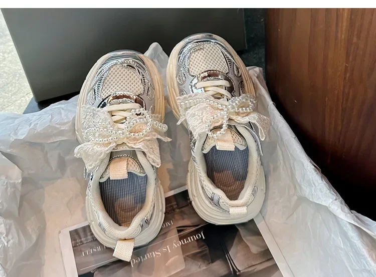 Girls Sports Shoes with Sweet Mesh Bow Kids Running Shoes Breathable 2026 New Fashion Children Sneakers Princess Style Cute