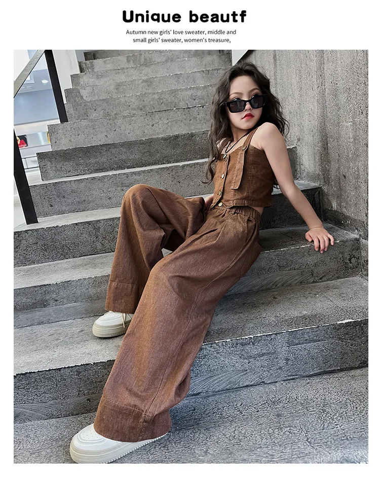 Summer Design Youth Girls Clothes set Sling Tank Top+Versatile Wide Leg Pants 2pcs junior kids suit teen Child Clothing outfits