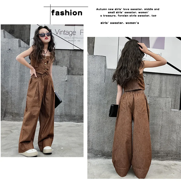 Summer Design Youth Girls Clothes set Sling Tank Top+Versatile Wide Leg Pants 2pcs junior kids suit teen Child Clothing outfits