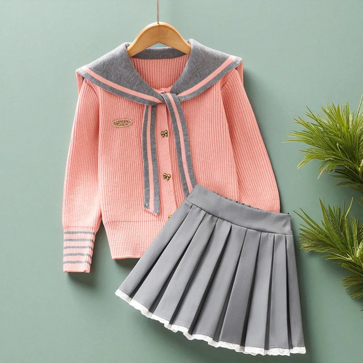 Girls Clothing Set Kids Knit Cardigan & Skit 2pcs Back to School Uniform Baby Girls Suit Teens Kids Costumes 6 8 10 12 13 Years