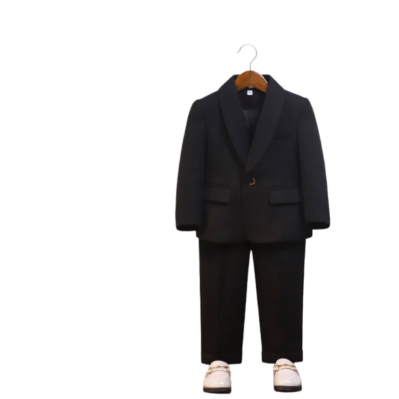 Kids Elegant Blue Suit Set Boys 5Pieces Jacket Vest Pants Bowtie Brooch Formal Wedding Birthday Performance Photograpy Outfit