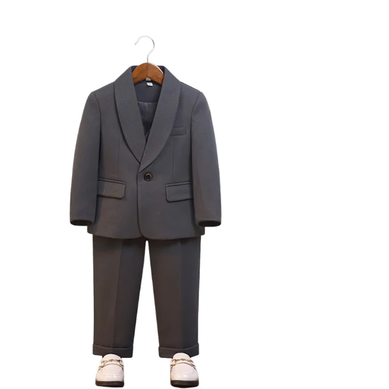 Kids Elegant Blue Suit Set Boys 5Pieces Jacket Vest Pants Bowtie Brooch Formal Wedding Birthday Performance Photograpy Outfit