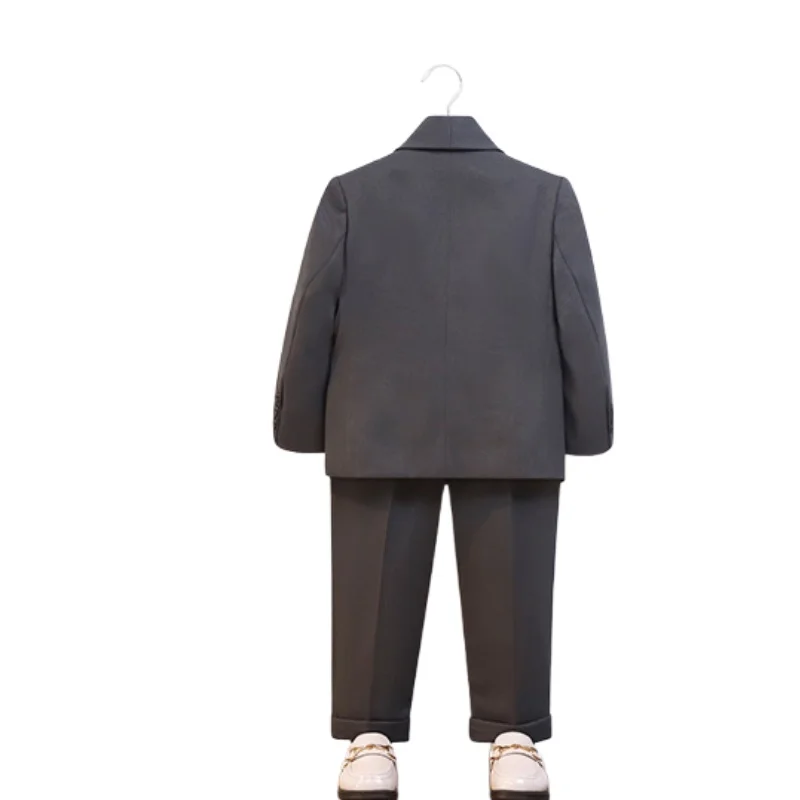 Kids Elegant Blue Suit Set Boys 5Pieces Jacket Vest Pants Bowtie Brooch Formal Wedding Birthday Performance Photograpy Outfit