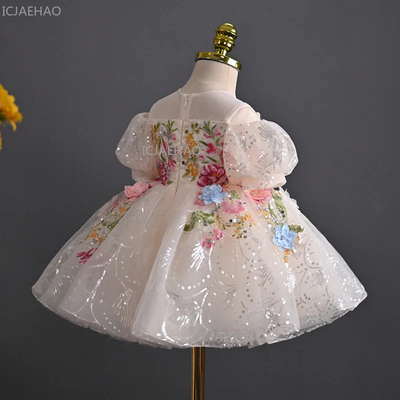 2026 Girls Evening Party Dress Children Floral First Birthday Princess Gown Host Celebration Formal Attire Pageant Dinner Outfit