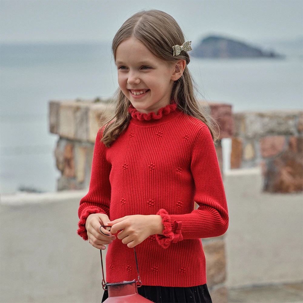 Dave Bella Children Autumn Winter Knitted Pullover Sweater for Girls Half High Collar Bottoming Sweater Kids Clothes DK4254583
