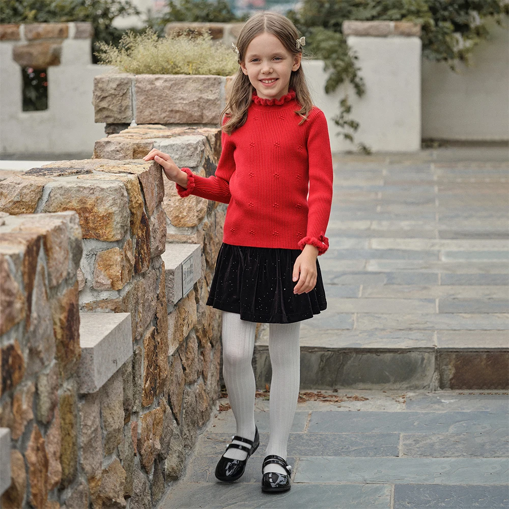 Dave Bella Children Autumn Winter Knitted Pullover Sweater for Girls Half High Collar Bottoming Sweater Kids Clothes DK4254583