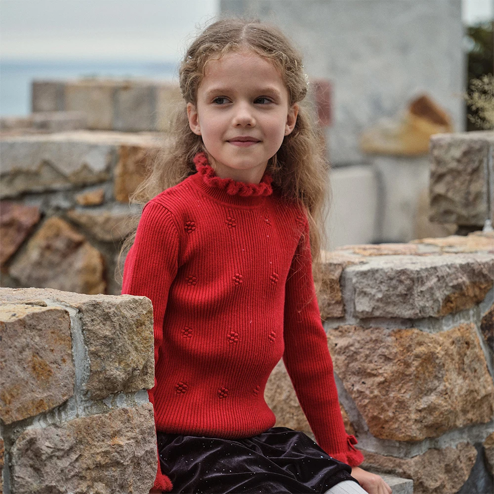 Dave Bella Children Autumn Winter Knitted Pullover Sweater for Girls Half High Collar Bottoming Sweater Kids Clothes DK4254583
