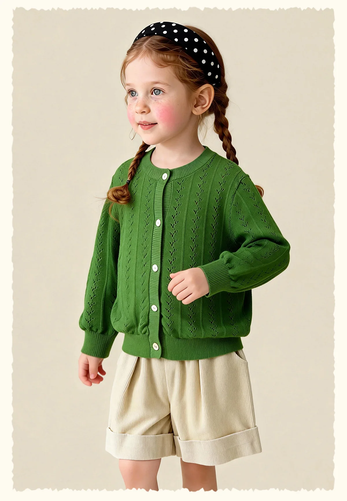 Amila 2026 Spring Children's Sweater Cardigan Round Neck Hollow Pattern Casual Loose Daily Fashion Gentle Top