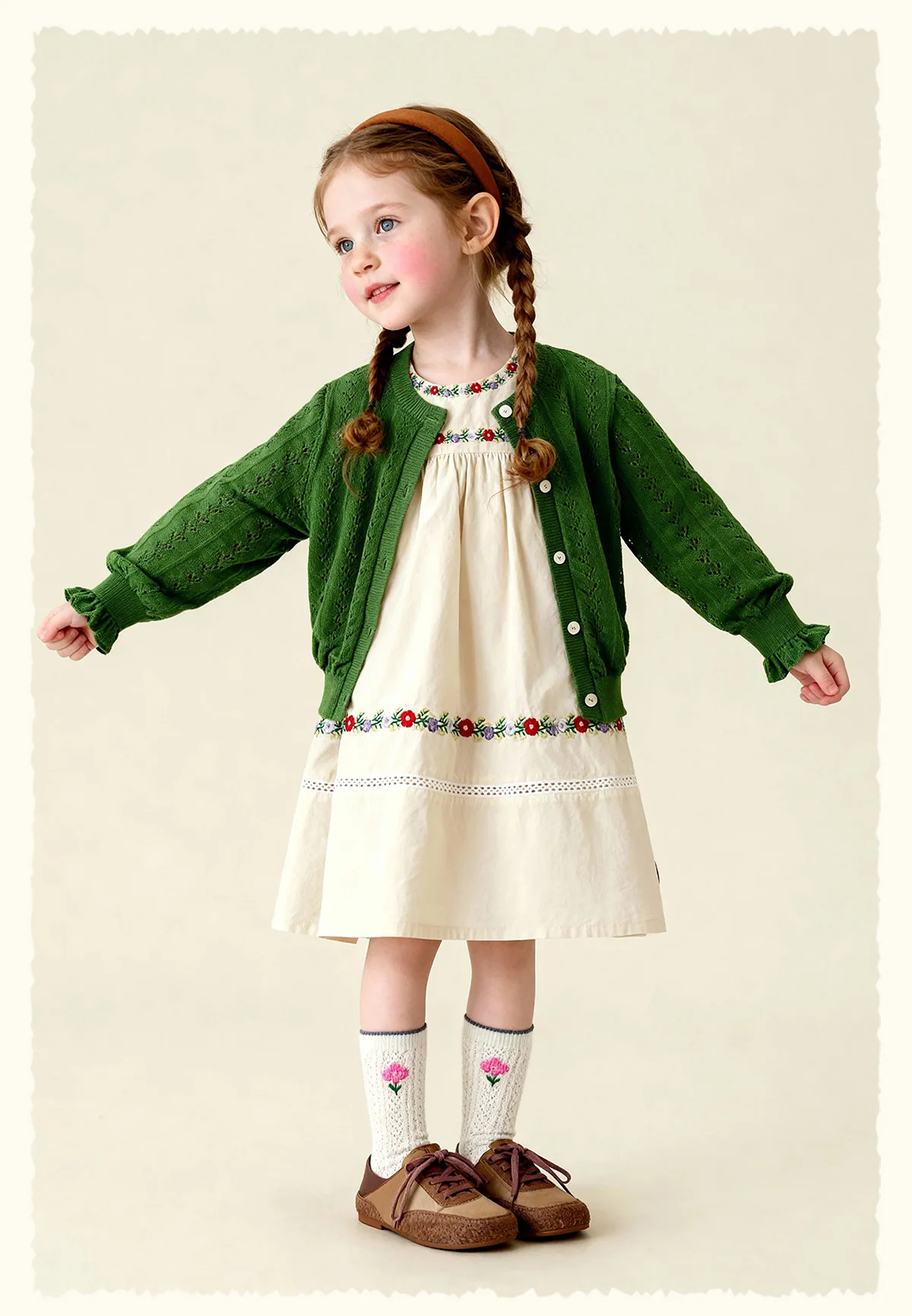 Amila 2026 Spring Children's Sweater Cardigan Round Neck Hollow Pattern Casual Loose Daily Fashion Gentle Top