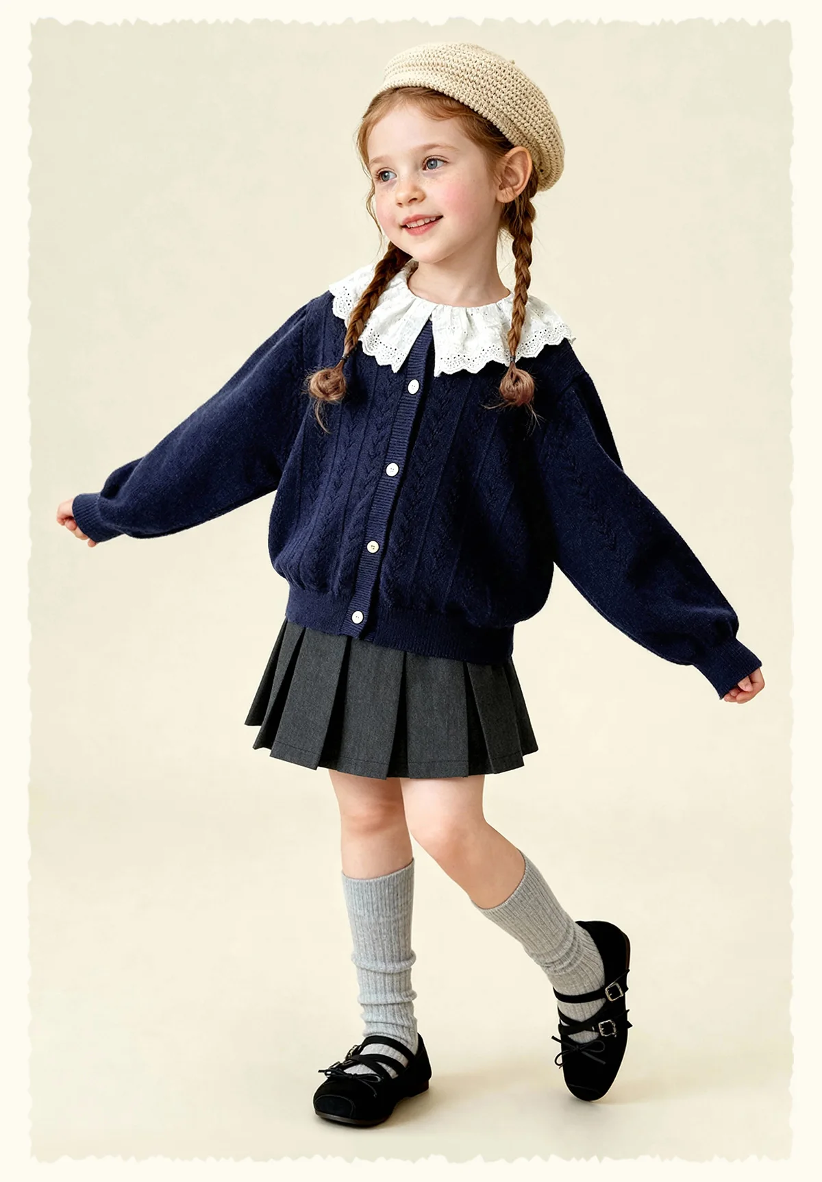 Amila 2026 Spring Children's Sweater Cardigan Round Neck Hollow Pattern Casual Loose Daily Fashion Gentle Top