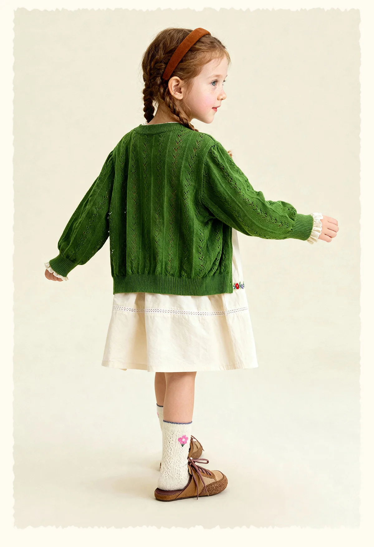 Amila 2026 Spring Children's Sweater Cardigan Round Neck Hollow Pattern Casual Loose Daily Fashion Gentle Top