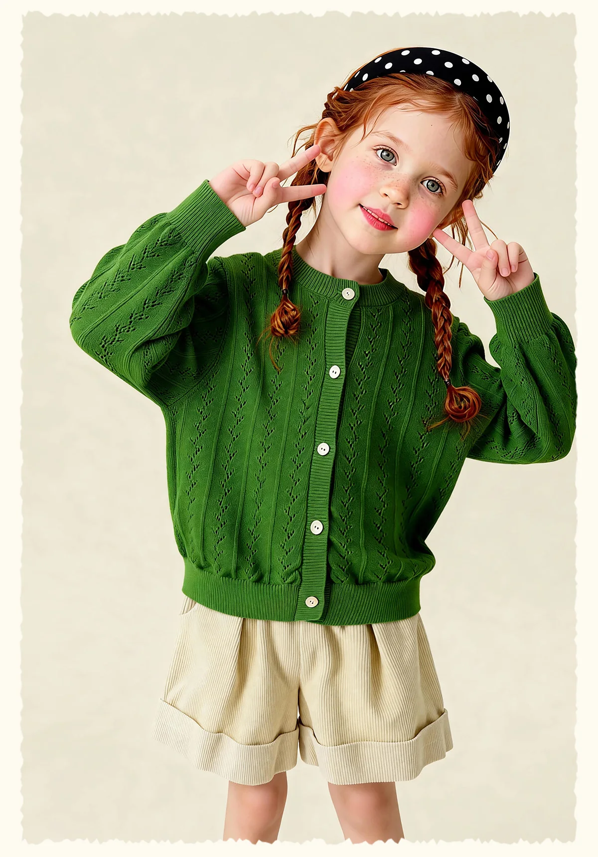 Amila 2026 Spring Children's Sweater Cardigan Round Neck Hollow Pattern Casual Loose Daily Fashion Gentle Top