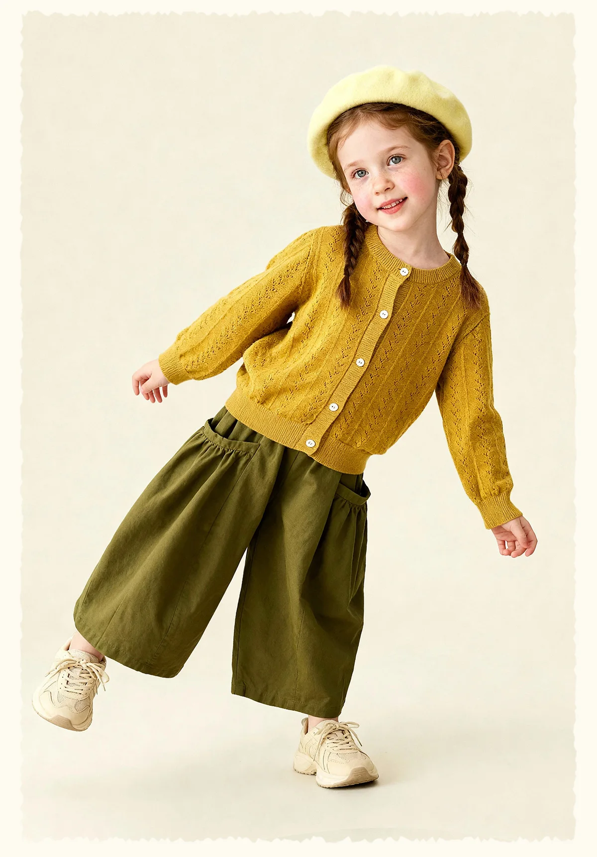 Amila 2026 Spring Children's Sweater Cardigan Round Neck Hollow Pattern Casual Loose Daily Fashion Gentle Top