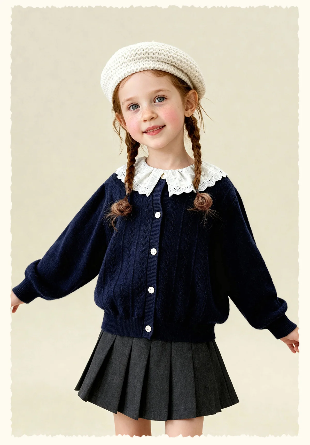 Amila 2026 Spring Children's Sweater Cardigan Round Neck Hollow Pattern Casual Loose Daily Fashion Gentle Top