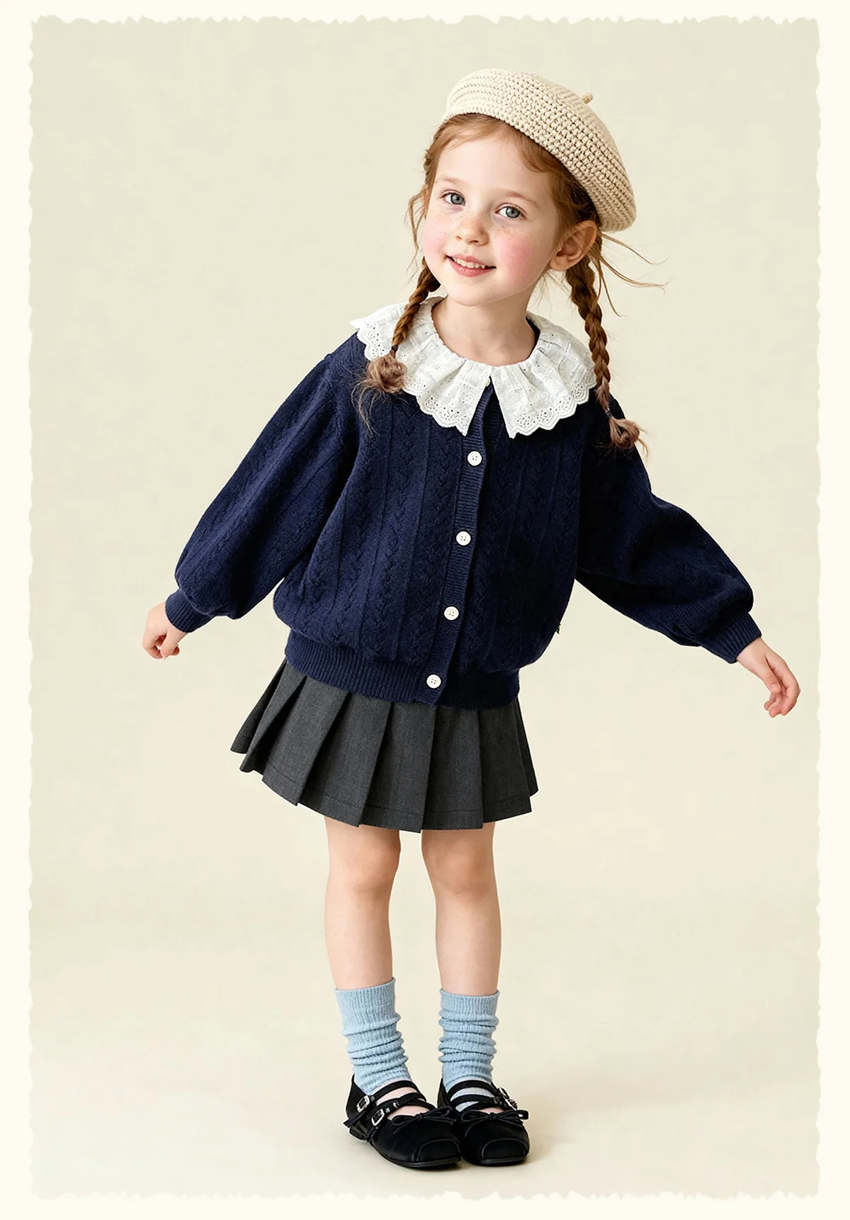 Amila 2026 Spring Children's Sweater Cardigan Round Neck Hollow Pattern Casual Loose Daily Fashion Gentle Top