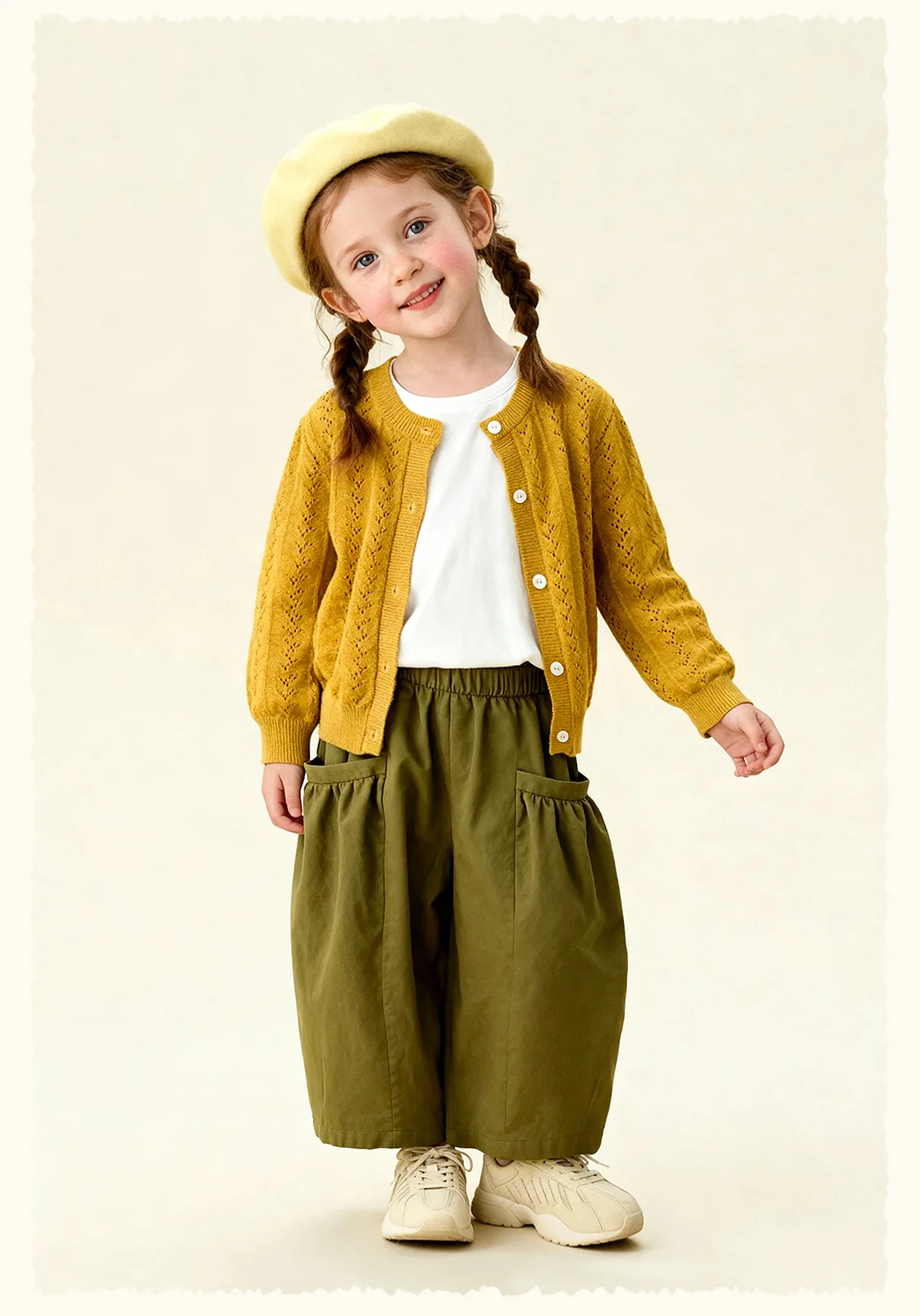 Amila 2026 Spring Children's Sweater Cardigan Round Neck Hollow Pattern Casual Loose Daily Fashion Gentle Top