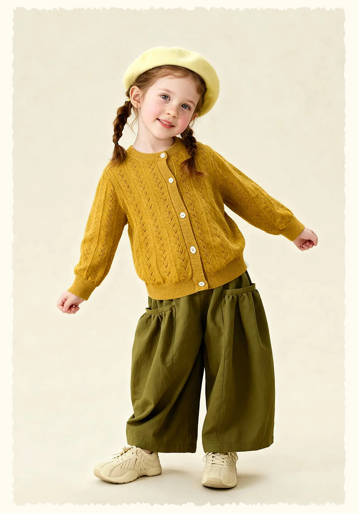 Amila 2026 Spring Children's Sweater Cardigan Round Neck Hollow Pattern Casual Loose Daily Fashion Gentle Top