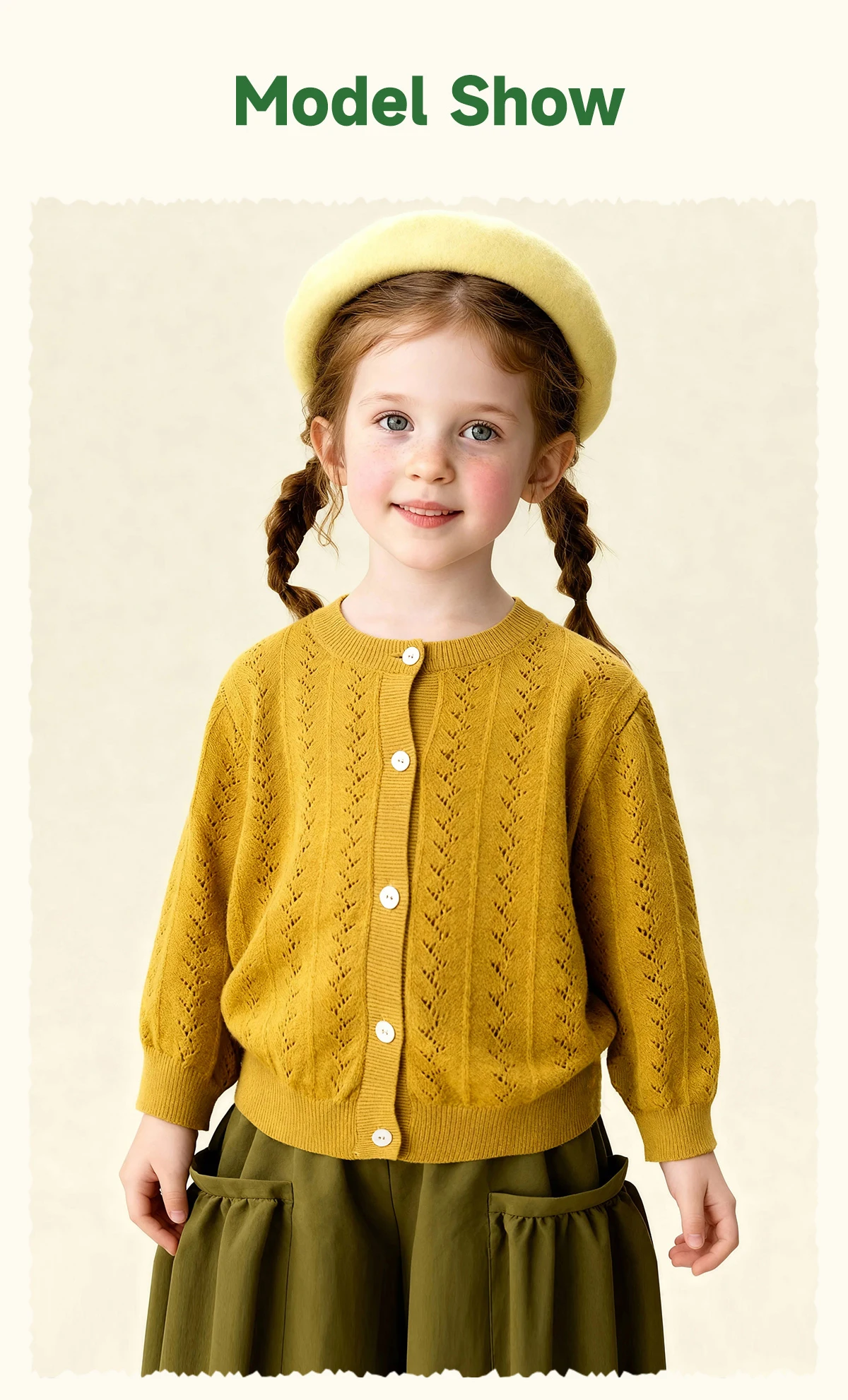 Amila 2026 Spring Children's Sweater Cardigan Round Neck Hollow Pattern Casual Loose Daily Fashion Gentle Top