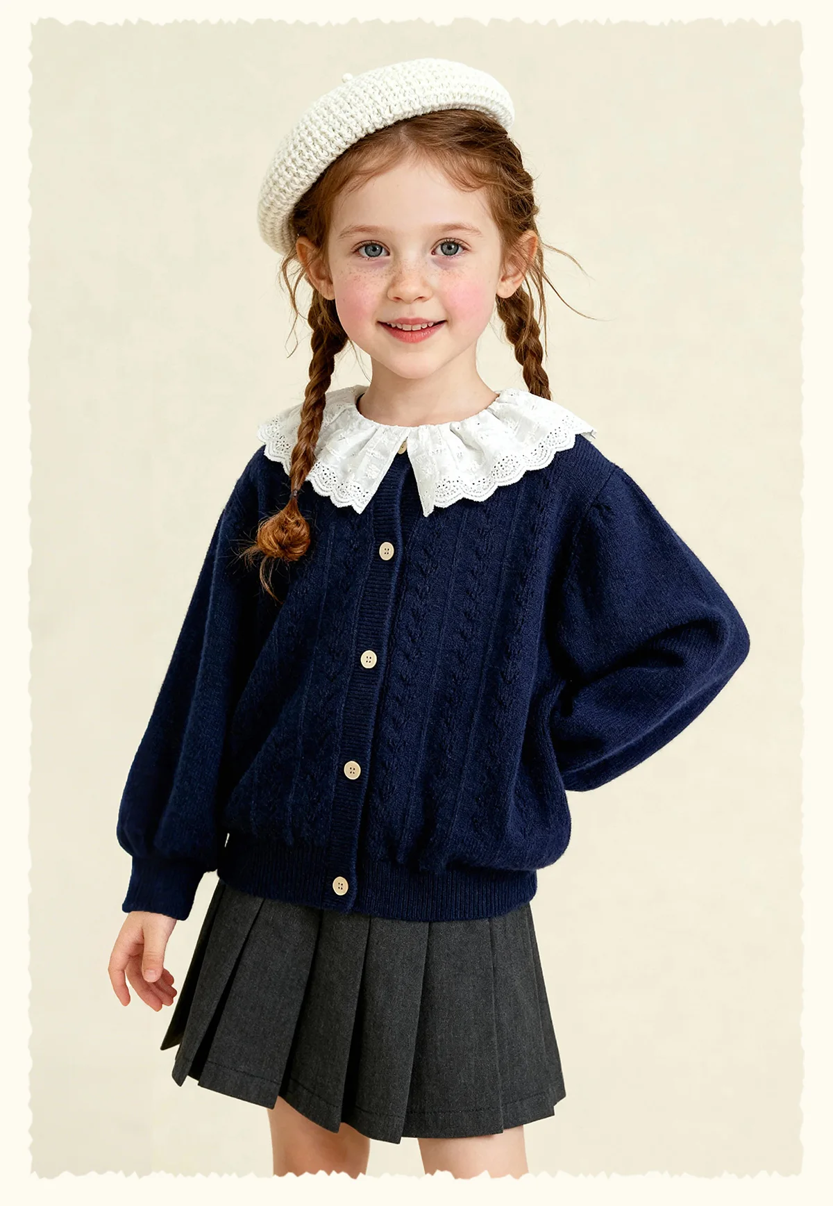 Amila 2026 Spring Children's Sweater Cardigan Round Neck Hollow Pattern Casual Loose Daily Fashion Gentle Top