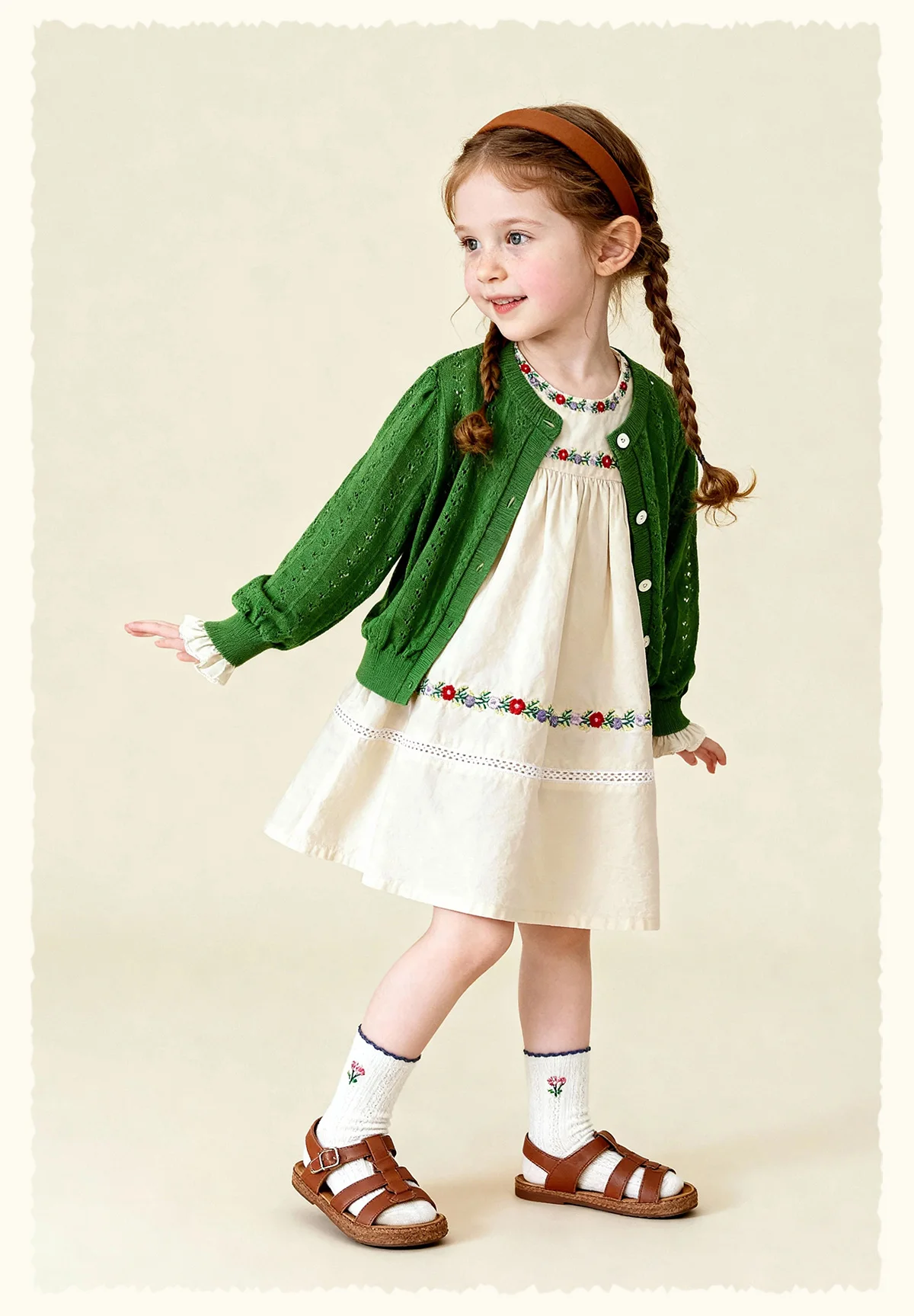 Amila 2026 Spring Children's Sweater Cardigan Round Neck Hollow Pattern Casual Loose Daily Fashion Gentle Top