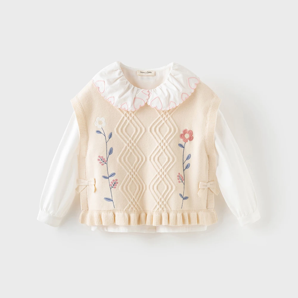 Dave Bella Children's Spring Autumn Shirt Girls Cute Blouse Sweet Cotton White Button Bottoming Shirt Tops DK3252659